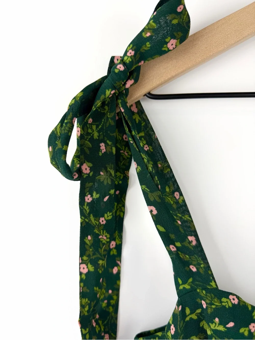 Reformation Green Floral Tie-Shoulder Mini Dress